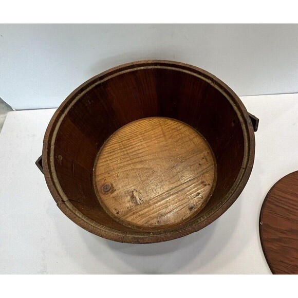 Vintage Shaker Wood Sewing Box with Swing Handle Storage Brass Banded Lid - Picture 10 of 16